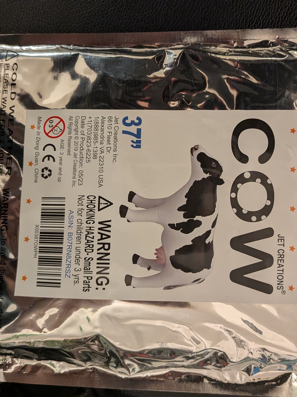 3/$13 37" Inflatable Cow Balloon